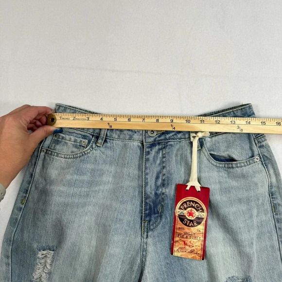 French Star Jeans Womens 9 Light Blue Girlfriend Fit High Rise Distressed NWT - Picture 6 of 12